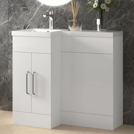 Biubiubath 900mm L Shape Bathroom Vanity Unit with Basin Sink Unit Left Hand
