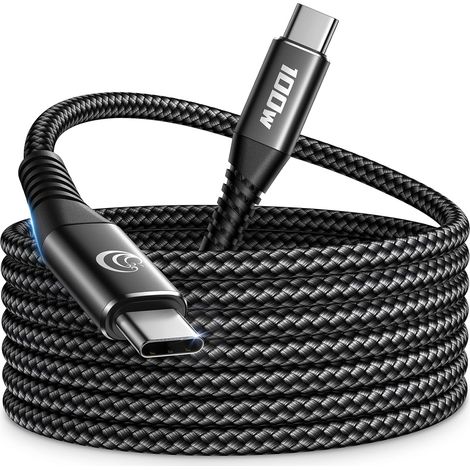100W Cable USB C Charge Rapide, 2m PD 5A Cable USB C vers USBC Câble Chargeur Nylon Tressé pour 17 16 15 S25 Ultra iPad Air MacBook Pro Google Pixel 9 17 Switch, Noir (1/5)
