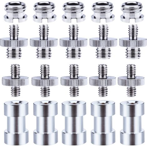Lot de 21 adaptateurs filetés pour appareil photo/trépied/monopode/rotule/support de lampe/épaulière 6,35 mm et 9,5 mm