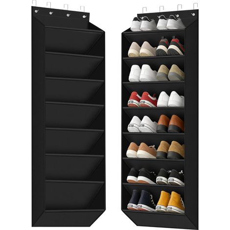 8 Couche Rangement Chaussures Suspendu sur Porte – Porte Chaussures Mural avec 4 Crochets pour Chambre et Salle de Bain (Noir) (1/5)