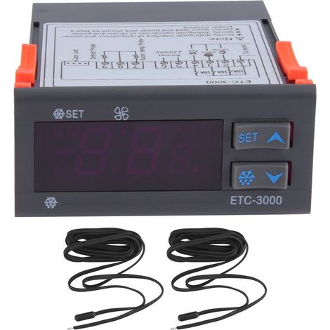 Termostato controlador de temperatura para refrigerador ETC-3000 con sensor dual NTC, 220 V y reducción del 40 %.