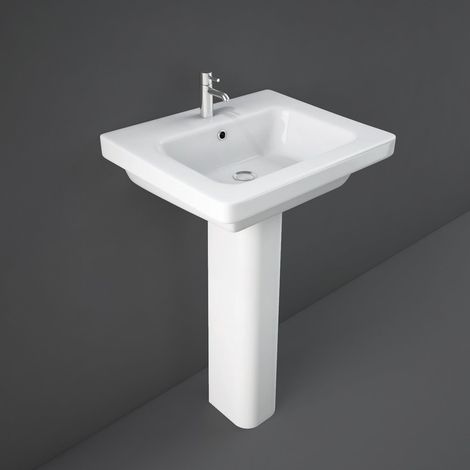RAK Resort Wash Basin and Full Pedestal 550mm Wide - 1 Tap Hole (1/2)