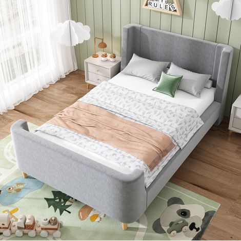 Lit enfant traîneau 90/200 cm gris en velours à motif spatial (1/5)