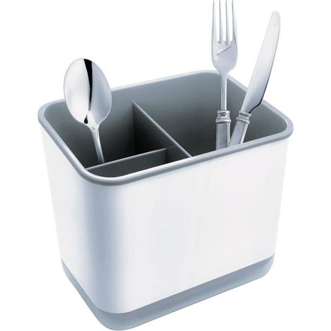 Egouttoir à Couverts, Fourchette Cuillère Organisateur Rack avec 3 Compartiments avec Égouttoir, pour Couteau et Fourchette, Cuillère, Panier de Séchage pour évier (Gris) (1/5)