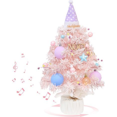 Décorations de Noël, boîte à musique rotative couleur macaron, mini sapin de Noël de bureau. (1/5)