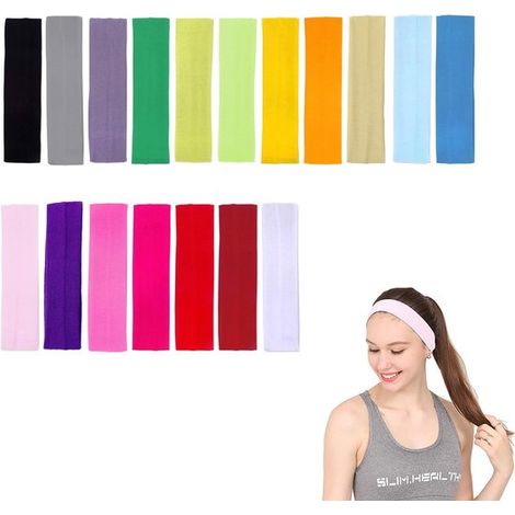 Diademas deportivas - 18 piezas - Juego de diademas - 205CM - Diademas para mujer - Diademas absorbentes de sudor - Elásticas - Diademas para mujer - Diademas deportivas para yoga - Deportes (1/5)
