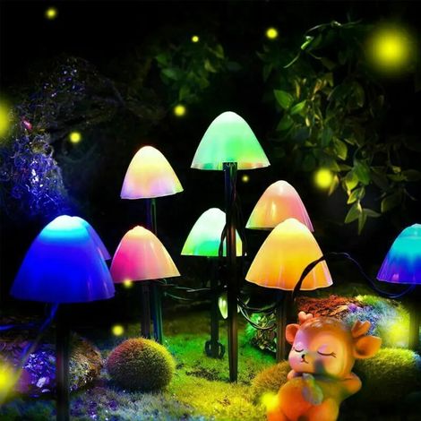 Lot de 3 guirlandes lumineuses solaires à 12 LED en forme de champignon, lampes décoratives colorées pour allée et jardin.