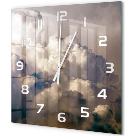 Grande Horloge Murale Carrée Originale en Verre Silencieuse Design Moderne Salon Nuages dans le ciel 60x60 cm (1/5)