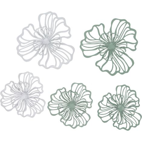 5-teiliges Wanddekor-Set aus Metallblumen, Wandkunst aus Eisen, Weiß, Grün, 2-lagig, Hängende Wanddekoration für Wohnzimmer, Büro (1/5)