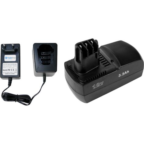 Trade-Shop 2in1 Set: Ni-MH Akku 18V / 3300mAh + Ladegerät inkl. Netzteil für viele Metabo Elektrowerkzeuge wie BS18 Plus Akku-Bohrschrauber (1/4)
