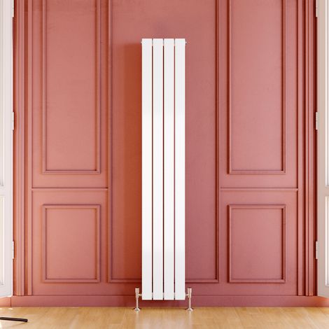ELEGANT Vertical Radiator 1800x304mm White Double Flat Panel Central Heating Rad with White Thermostatic Radiator Valves (1/5)