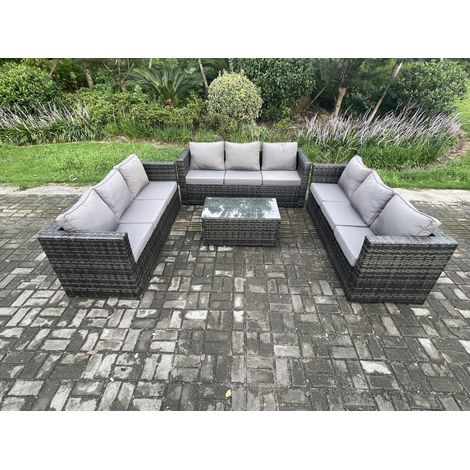 Fimous Outdoor Lounge Sofa Set Wicker PE Rattan Garden Furniture Set with Oblong Coffee Table Dark Grey Mixed (1/4)