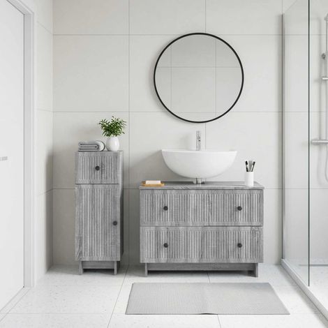 vidaXL 2 Piece Bathroom Cabinet Set EDE Grey Sonoma Engineered Wood (1/5)