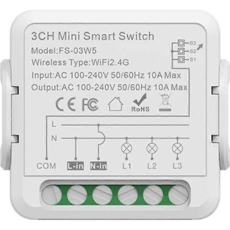 Interrupteur WiFi intelligent, disjoncteur domotique à monter soi-même, interrupteur à trois voies, compatible avec la commande bidirectionnelle et la commande vocale, compatible avec Alexa et Google  (1/5)