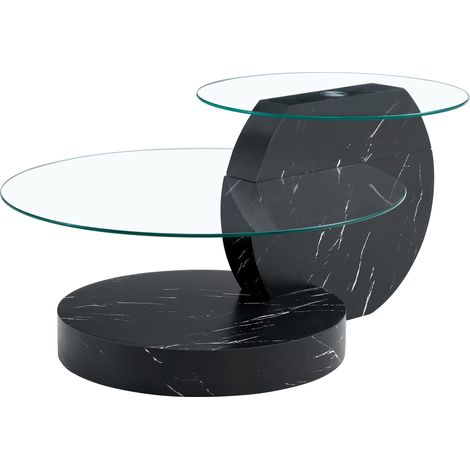 Couchtisch aus gehärtetem Glas mit mehrstufigen Ablagen und schwarzer MDF-Unterstützung MODENUIT (1/5)