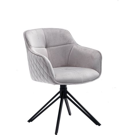 Fauteuil pivotant 360° en velours gris et métal noir avec dossier nid d'abeille - PANGIVO (1/5)
