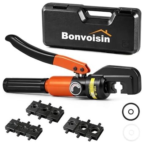 Pince à Sertir Hydraulique pour Cosse, avec 9 Jeux de Matrices 4-70 mm², 10T Pression, Corps en Acier, Cosses Cuivre/Aluminium - (1/5)