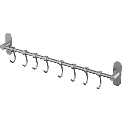 1 Rack suspendu, Acier inoxydable, 8 crochets amovibles, Sans perçage, Charge 20 kg, Cuisine et salle de bain