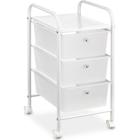 Caisson sur roulettes GINA, en métal laqué blanc avec 3 tiroirs en plastique blanc (1/4)