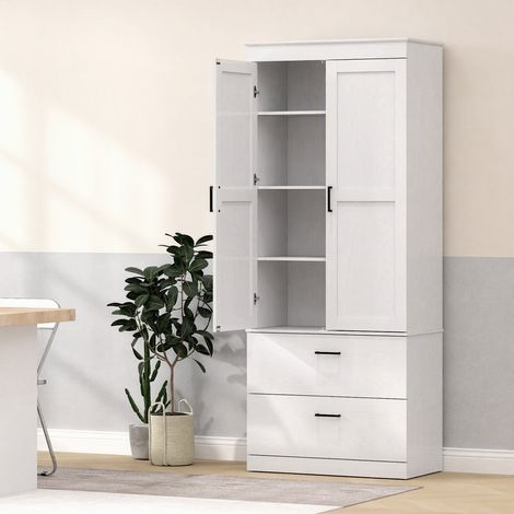 Armoire de cuisine buffet cuisine vaisselier meuble de rangement avec placard, 2 tiroirs et étagères réglables, crème (1/5)