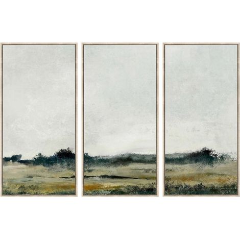 Distant Fields Landscape Framed Jute Canvas Wall Art (Pack of 3) - Jute/Polyester/Pine - L4 x W180 x H120 cm - Green/Natural