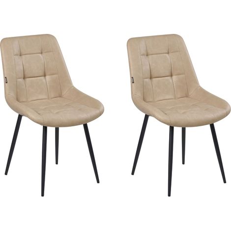 Lot de 2 Chaises de Salle à Manger Moderne en Cuir PU Pieds en Fer Noir Thermolaqué Beige Melrose (1/5)