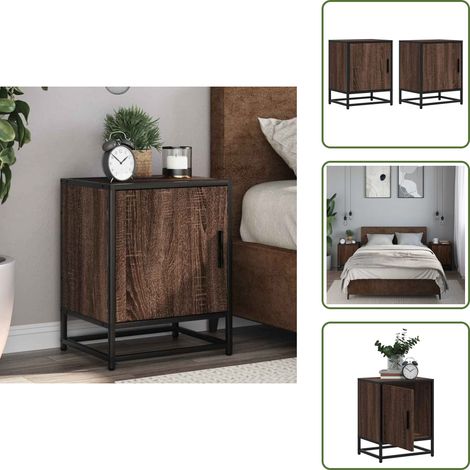 Comodino in metallo - vidaXL Comodini Rovere Marrone 2 pz Legno Multistrato e Metallo - Comodino con ante