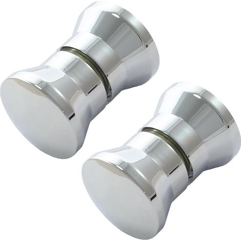 Lot de 2 paires de poignées de porte de douche rondes en verre chromé - Pièces de rechange pour cabine de douche, écran de baignoire (poignée-2) (1/5)