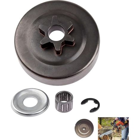 Tambour D'embrayage pour Stihl MS017 MS018 MS170 MS180 MS210 MS230 MS250, Kit Pignon Embrayage Tronçonneuse 3/8 6 Dents avec Roulement à Aiguilles Rondelle Anneau de Retenue pour Remplacement Roue (1/5)