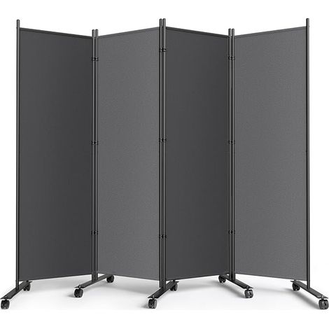 Room divider with wheels, 4 pieces, 88 x 72 mm, folding privacy screen, mobile room divider, grey (1/5)