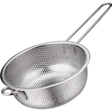 Colador de cocina con mango - malla microporosa - apto para arroz, pasta, fideos y verduras - acero inoxidable - 16,5 cm (1/2)