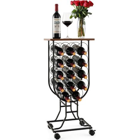 Movable Wine Storage Organizer 14 Bottles Wine Rack w/Detachable Lockable Wheels (1/5)