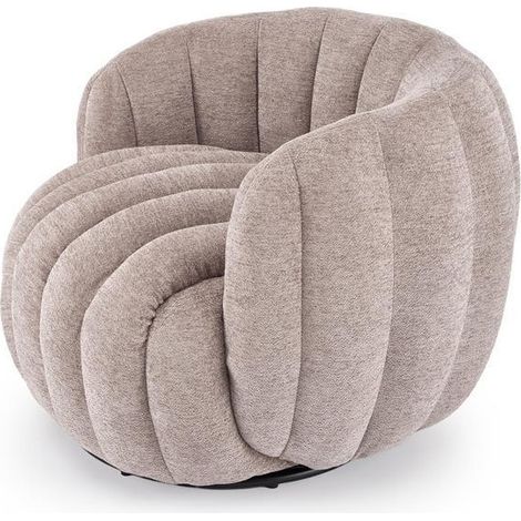 Fauteuil pivotant rond en tissu beige foncé Hilsy (1/5)