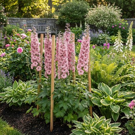 Bloomique - Lot de 6 - Delphinium Magic Fountains aux nuances roses - Pied-d'alouette - Floraison abondante - Rustique - Vivace - Hauteur 10-20 cm - Pot 9 cm