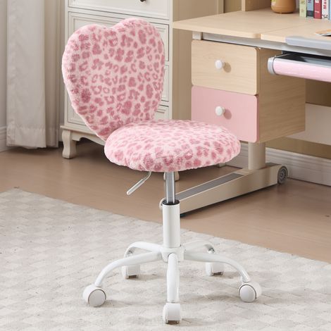 Wahson Sedia girevole per bambini, sedia da studio regolabile in pelliccia sintetica, adatta per lo studio o la cameretta dei bambini la camera da letto, Rosa