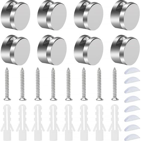 8 Pièces 3-4 mm Miroir Clips Pince à Verre, Alliage De Zinc Clip En Verre, Fixation Miroir Support, Miroir Clips, avec Bouchons et Vis, pour Miroir et Verre de 3-4 mm d'épaisseur (1/5)