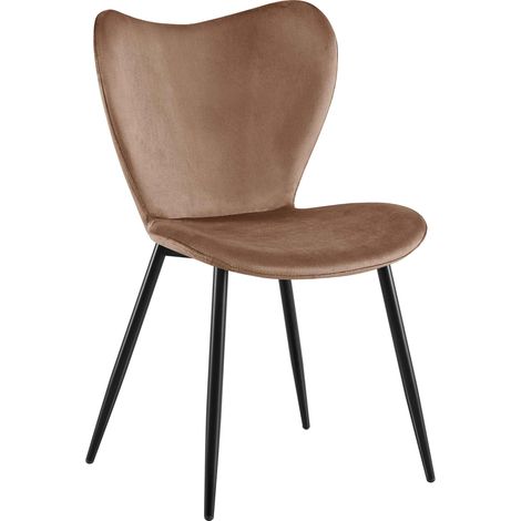 Sedia da pranzo x1 schienale a farfalla arrotondato rivestimento in velluto marrone struttura in metallo nero a quattro gambe 100007519