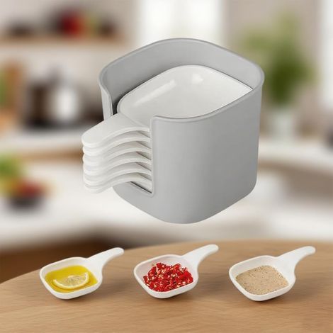 Set di 6 piattini per spezie con supporto, piattini per salsa di soia per condimenti, sushi, ketchup, barbecue, feste, bianco
