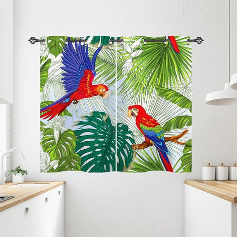 Rideau Occultant Tropical Perroquet Palmier Rideau Thermique Isolant Tenture Opaque à Oeillets Draperies Intérieurs pour Maison Chambre Salon 2 Panneaux L 60 x H 90 cm - 60L X 90H cm (2 Panneaux) (1/5)