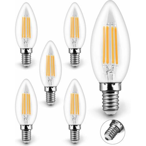 Set of 6 LED Candle Bulbs E14.6W Warm White Light 2700K 400LM Equivalent Incandescent Bulb 50W Edison Screw Candle Bulbs Used For Chandelier Desk Lamp (1/5)