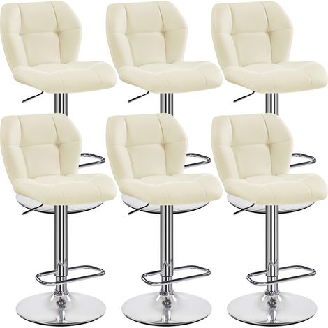 Yaheetech Lot de 6 Tabourets de Bar Réglables en Hauteur Modernes,Chaises de Bar en Similicuir et Métal,Tabouret Haut Capacité de Charge Maximale 136 kg,44 × 50,5 × 89 cm Beige