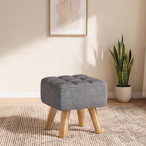 Pouf gris en tissu aspect in 100 polyester 27 x 27 x 26 cm (1/5)
