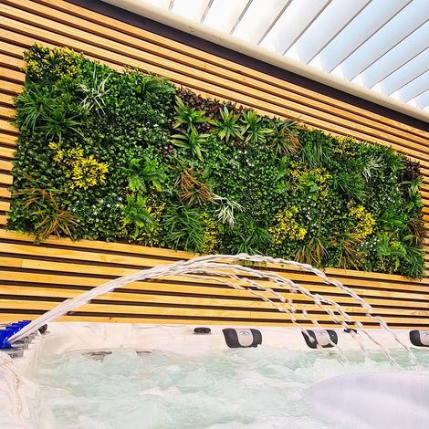 Agco – Mur végétal artificiel jungle 1m² – Feuillage vert et violet – Épaisseur 80mm – Résistance au vent 150 km/h – 1408 feuilles/m² - 1mx1m