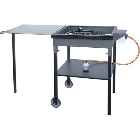 Barbecue Planche à gaz avec Chariot en Acier inoxydable coloris noir - 77 x 53 x 90 cm