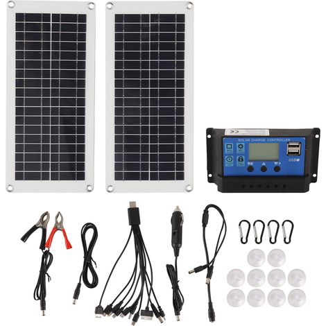 Kit panneau solaire étanche IP65 40W 10A 50V 2 pièces monocristallin avec contrôleur de charge solaire pour appareil USB (1/5)