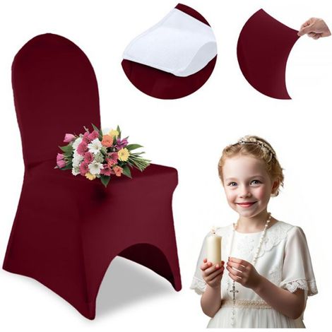 Housse De Chaise Élastique - Polyester 90% Élasthanne 10% - Hauteur 89 À 100 Cm - Découpe Pieds Avant - Rouge Foncé - 1 Pièce (1/5)