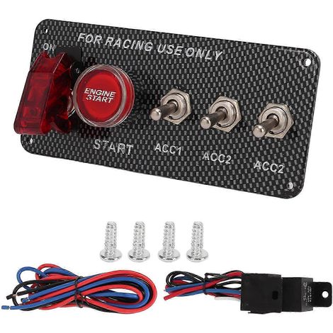 Panel de interruptores basculantes de botón pulsador para encendido de motor de automóvil 2025, 12 V 40 A, estilo fibra de carbono, universal, plug and play. (1/5)