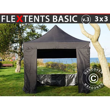 Pop up gazebo FleXtents Basic v.3, 3x3 m Black, incl. 4 sidewalls