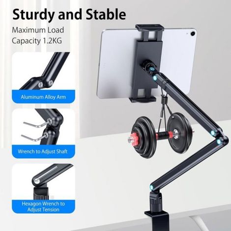 Support Pour Tablette - Aluminium - Base Rotative 360° - Compatible iPad Et Smartphones - 4,7 À 13 Pouces - 1 Pièce (1/4)