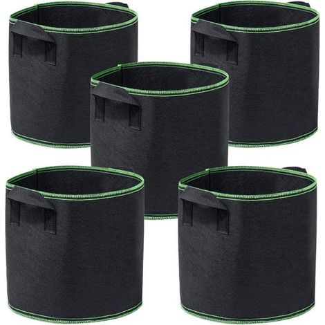 Lot de 5 sacs de culture – 10 gallons – 40x30 cm – Noirs – Tissu non tissé – Réutilisables (1/5)